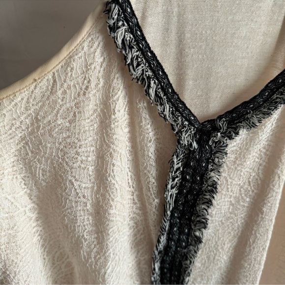 Anthropologie | Akemi + Kin Crossroads Cream Lace Black Fringe Tank Top Size M - Picture 5 of 14